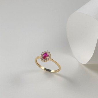 Δαχτυλίδι ροζέτα με ζιργκόν - ΚΙΤΡΙΝΟ, ΧΡΥΣΟΣ K14, ΓΥΑΛΙΣΤΕΡΟ, ΖΙΡΓΚΟΝ, PINK, ΖΙΡΓΚΟΝ, WHITE
