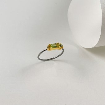 Δαχτυλίδι με λαμπερό πράσινο περίδοτο - ΚΙΤΡΙΝΟ-ΜΑΥΡΟ, ΑΣΗΜΙ, PERIDOT, ΛΑΔΙ, 55