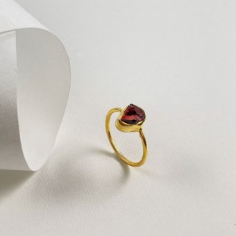Δαχτυλίδι με τριγωνικό ακανόνιστο πετράδι από γρανάδα - ΚΙΤΡΙΝΟ, ΑΣΗΜΙ, ΓΡΑΝΑΔΑ, RED, 55