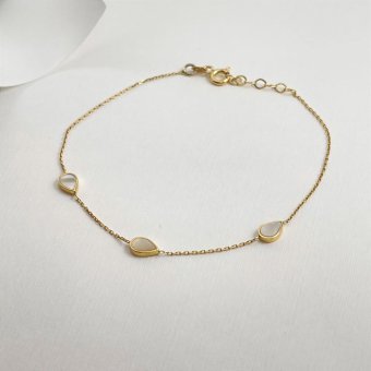 Βραχιόλι αλυσίδα με mother of pearls σε σχήμα σταγόνα - ΚΙΤΡΙΝΟ, ΧΡΥΣΟΣ K14, MOTHER OF PEARL, WHITE