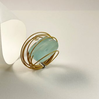 Δαχτυλίδι φαρδύ με σύρματα aqua crystal και μαργαριτάρι - ΚΙΤΡΙΝΟ, ΑΤΣΑΛΙ, ΑΚΟΥΑ ΜΑΡΙΝ, AQUA, ΜΑΡΓΑΡΙΤΑΡΙ, WHITE, 54