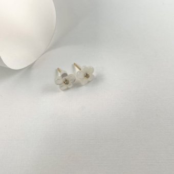 Σκουλαρίκια κουμπωτά σε σχήμα μαργαρίτας - ΚΙΤΡΙΝΟ, ΧΡΥΣΟΣ K18, MOTHER OF PEARL, D, WHITE, 0,004 - 1