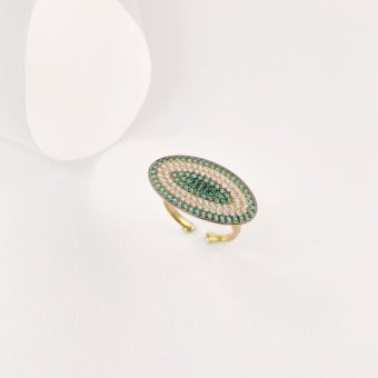 Δαχτυλίδι με πράσινα και λευκά ζιργκόν - ΚΙΤΡΙΝΟ, ΑΣΗΜΙ, ΖΙΡΓΚΟΝ, GREEN , ΖΙΡΓΚΟΝ, WHITE