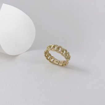 Δαχτυλίδι με αλυσιδωτό σχέδιο - ΚΙΤΡΙΝΟ, ΧΡΥΣΟΣ K14, ΓΥΑΛΙΣΤΕΡΟ, 55