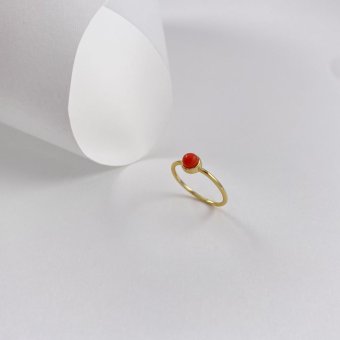 Δαχτυλίδι με πορτοκαλί κοράλι - ΚΙΤΡΙΝΟ, ΑΣΗΜΙ, 51