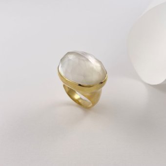 Δαχτυλίδι με λευκό mother of pearl - ΚΙΤΡΙΝΟ, ΑΣΗΜΙ, ΓΥΑΛΙΣΤΕΡΟ, MOTHER OF PEARL, WHITE, 52