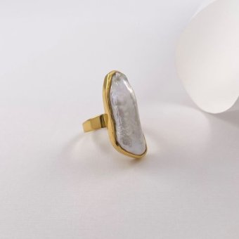 Δαχτυλίδι με ακατέργαστο μαργαριτάρι - ΚΙΤΡΙΝΟ, ΑΣΗΜΙ, ΓΥΑΛΙΣΤΕΡΟ, ΜΑΡΓΑΡΙΤΑΡΙ, WHITE, 55
