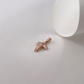 Σταυρός με ζιργκόν - ΡΟΖ, ΧΡΥΣΟΣ K14, ΓΥΑΛΙΣΤΕΡΟ, ΖΙΡΓΚΟΝ, WHITE