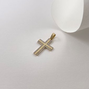 Σταυρός δίχρωμος με ζιργκόν - ΚΙΤΡΙΝΟ-ΛΕΥΚΟ, ΧΡΥΣΟΣ K14, ΜΑΤ, ΖΙΡΓΚΟΝ, WHITE