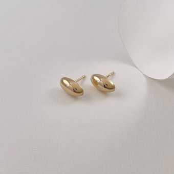 Σκουλαρίκια χρυσά οβάλ επάνω στο αυτί - ΚΙΤΡΙΝΟ, ΧΡΥΣΟΣ K14, ΓΥΑΛΙΣΤΕΡΟ