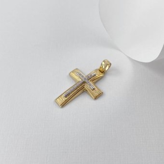 Σταυρός δίχρωμος κίτρινος-λευκός με ζιργκόν - ΚΙΤΡΙΝΟ-ΛΕΥΚΟ, ΧΡΥΣΟΣ K14, ΜΑΤ-ΓΥΑΛΙΣΤΕΡΟ, ΖΙΡΓΚΟΝ, WHITE