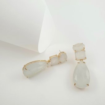 Σκουλαρίκια κρεμαστά με μεγάλους λίθους - ΚΙΤΡΙΝΟ, ΑΣΗΜΙ, ΖΙΡΓΚΟΝ, WHITE