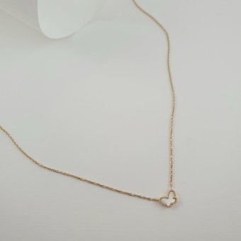 Κολιέ αλυσίδα κοντό με πεταλούδα από Φίλντισι - ΚΙΤΡΙΝΟ, ΑΣΗΜΙ, MOTHER OF PEARL, WHITE