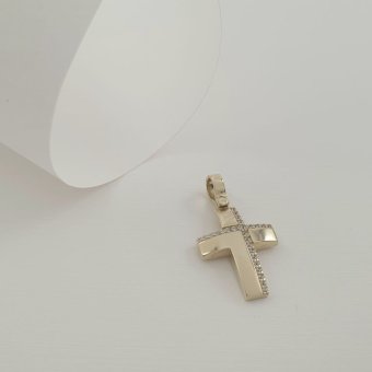 Σταυρός χρυσός λιτός - ΚΙΤΡΙΝΟ, ΧΡΥΣΟΣ K14, ΖΙΡΓΚΟΝ, WHITE