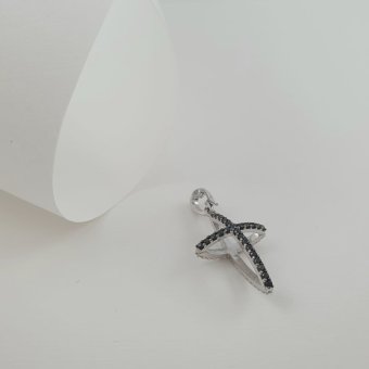 Σταυρός λευκόχρυσος δύο όψεων με λευκά & μαύρα Ζιργκον. - ΛΕΥΚΟ, ΧΡΥΣΟΣ K14, ΖΙΡΓΚΟΝ, BLACK, ΖΙΡΓΚΟΝ, WHITE - 2