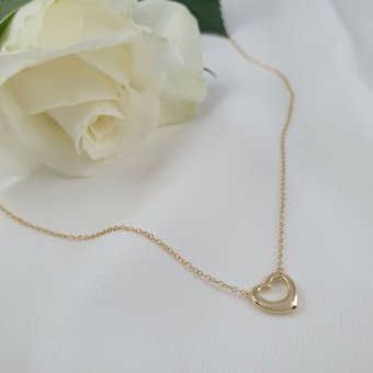 Κολιέ αλυσίδα με καρδιά περίγραμμα - ΚΙΤΡΙΝΟ, ΑΣΗΜΙ