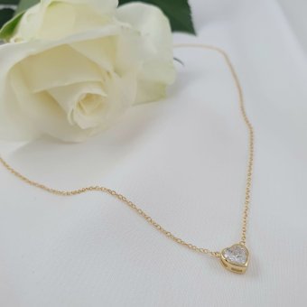 Κολιέ αλυσίδα με καρδιά με Ζιργκον - ΚΙΤΡΙΝΟ, ΑΣΗΜΙ, ΖΙΡΓΚΟΝ, WHITE