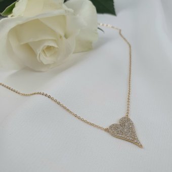 Κολιέ αλυσίδα με καρδιά με Ζιργκον - ΚΙΤΡΙΝΟ, ΑΣΗΜΙ, ΖΙΡΓΚΟΝ, WHITE