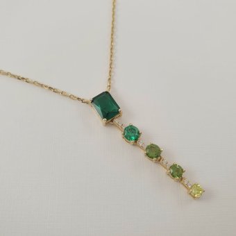 Κολιέ αλυσίδα με γραβάτα από πράσινα Ζιργκον - ΚΙΤΡΙΝΟ, ΑΣΗΜΙ, ΖΙΡΓΚΟΝ, GREEN 