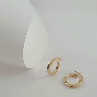 Σκουλαρίκια κρίκοι στριφτοί μικροί - ΚΙΤΡΙΝΟ, ΑΣΗΜΙ