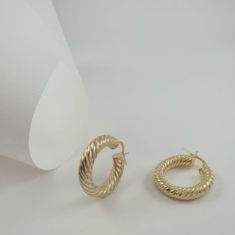 Σκουλαρίκια κρίκοι στριφτοί μεσαίοι - ΚΙΤΡΙΝΟ, ΑΣΗΜΙ