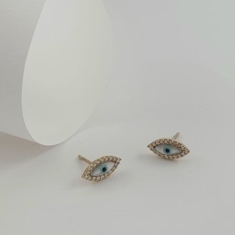 Σκουλαρίκια μάτια χρυσά κολλητά με Φίλντισι & Ζιργκον - ΚΙΤΡΙΝΟ, ΧΡΥΣΟΣ K9, MOTHER OF PEARL, WHITE, ΖΙΡΓΚΟΝ, WHITE