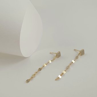 Σκουλαρίκια κρεμαστά αλυσίδα με Ζιργκον - ΚΙΤΡΙΝΟ, ΑΣΗΜΙ, ΖΙΡΓΚΟΝ, WHITE - 1