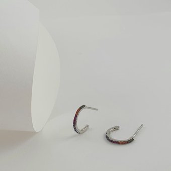 Σκουλαρίκια κρίκοι ανοιχτοί με πολύχρωμα Ζιργκον - ΛΕΥΚΟ, ΑΣΗΜΙ, ΖΙΡΓΚΟΝ, PINK, ΖΙΡΓΚΟΝ, WHITE