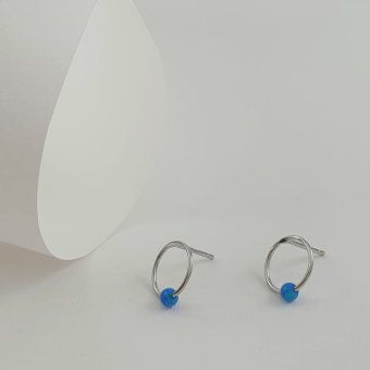 Σκουλαρίκια κρίκοι κολλητοί με Οπάλιο - ΛΕΥΚΟ, ΑΣΗΜΙ - 1