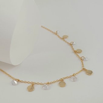 Βραχιόλι αλυσίδα με κρεμαστούς δίσκους & Ζιργκον  - ΚΙΤΡΙΝΟ, ΑΣΗΜΙ, ΖΙΡΓΚΟΝ, WHITE - 1
