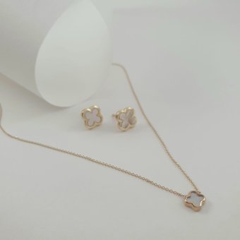 Κολιέ κοντό με σταυρουδάκι από Φίλντισι - ΚΙΤΡΙΝΟ, ΧΡΥΣΟΣ K9, MOTHER OF PEARL, WHITE - 4