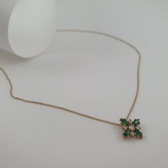 Κολιέ αλυσίδα χρυσή με λουλούδι από άσπρο & πράσινα Ζιργκον - ΚΙΤΡΙΝΟ, ΧΡΥΣΟΣ K9, ΖΙΡΓΚΟΝ, WHITE, ΖΙΡΓΚΟΝ, GREEN 