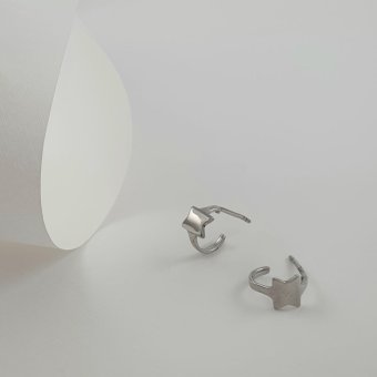 Σκουλαρίκια κρίκοι ασημένιοι με αστέρι - ΛΕΥΚΟ, ΑΣΗΜΙ