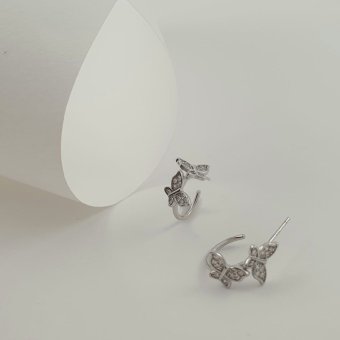 Σκουλαρίκια κρίκοι ασημένιοι με πεταλούδες με Ζιργκον - ΛΕΥΚΟ, ΑΣΗΜΙ, ΖΙΡΓΚΟΝ, WHITE