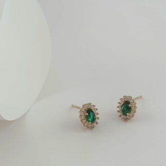 Σκουλαρίκια ροζέτα χρυσά με πράσινο & λευκά Ζιργκον - ΚΙΤΡΙΝΟ, ΧΡΥΣΟΣ K14, ΖΙΡΓΚΟΝ, GREEN , ΖΙΡΓΚΟΝ, WHITE