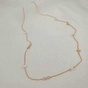 Κολιέ αλυσίδα χρυσή με Μαργαριτάρια και χρυσά στοιχεία - ΚΙΤΡΙΝΟ, ΧΡΥΣΟΣ K14, ΜΑΡΓΑΡΙΤΑΡΙ, WHITE