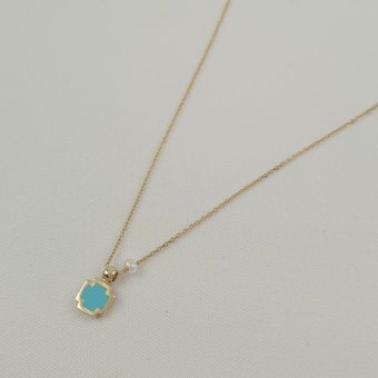 Κολιέ αλυσίδα χρυσή με σταυρό από Τιρκουάζ & Μαργαριτάρι - ΚΙΤΡΙΝΟ, ΧΡΥΣΟΣ K14, ΜΑΡΓΑΡΙΤΑΡΙ, WHITE, ΤΙΡΚΟΥΑΖ, TURQUOISE