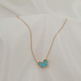 Κολιέ αλυσίδα χρυσή με πεταλούδα από Τιρκουάζ - ΚΙΤΡΙΝΟ, ΧΡΥΣΟΣ K9, ΤΙΡΚΟΥΑΖ, TURQUOISE