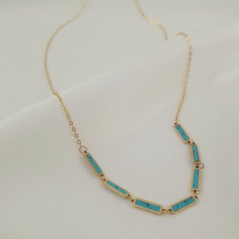 Κολιέ αλυσίδα με Τιρκουάζ - ΚΙΤΡΙΝΟ, ΧΡΥΣΟΣ K14, ΤΙΡΚΟΥΑΖ, TURQUOISE