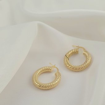 Σκουλαρίκια κρίκοι στριφτοί - ΚΙΤΡΙΝΟ, ΑΣΗΜΙ