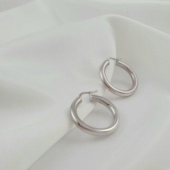 Σκουλαρίκια κρίκοι ασημένιοι - ΛΕΥΚΟ, ΑΣΗΜΙ