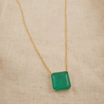 Κολιέ αλυσίδα με πέτρα από πράσινο Ζιργκον - ΚΙΤΡΙΝΟ, ΑΣΗΜΙ, ΖΙΡΓΚΟΝ, GREEN 