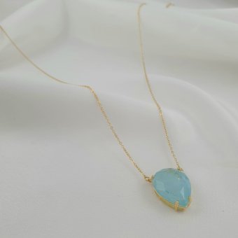 Κολιέ αλυσίδα με πέτρα δάκρυ από γαλάζιο Ζιργκόν - ΚΙΤΡΙΝΟ, ΑΣΗΜΙ, ΖΙΡΓΚΟΝ, LIGHT BLUE