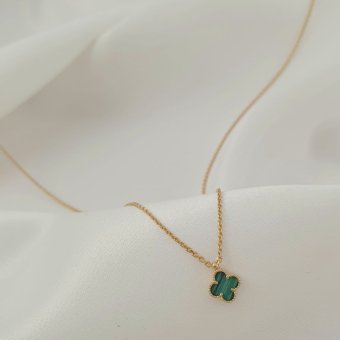 Κολιέ αλυσίδα με λουλούδι από Μαλαχίτη - ΚΙΤΡΙΝΟ, ΑΣΗΜΙ, ΜΑΛΑΧΙΤΗΣ, GREEN 