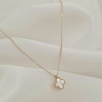 Κολιέ αλυσίδα χρυσή με λουλούδι από Φίλντισι - ΚΙΤΡΙΝΟ, ΧΡΥΣΟΣ K9, MOTHER OF PEARL, WHITE