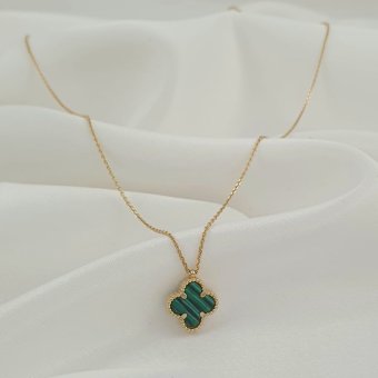 Κολιέ αλυσίδα με λουλούδι από Μαλαχίτη - ΚΙΤΡΙΝΟ, ΑΣΗΜΙ, ΜΑΛΑΧΙΤΗΣ, GREEN 