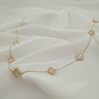 Κολιέ αλυσίδα με λουλούδια από Φίλντισι - ΚΙΤΡΙΝΟ, ΑΣΗΜΙ, MOTHER OF PEARL, WHITE