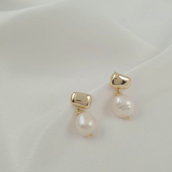 Σκουλαρίκια κρεμαστά με Μαργαριτάρι - ΚΙΤΡΙΝΟ, ΑΣΗΜΙ, ΜΑΡΓΑΡΙΤΑΡΙ, WHITE