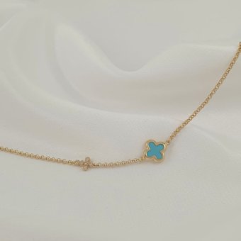 Βραχιόλι αλυσίδα με λουλούδι από Τιρκουάζ & σταυρουδάκι - ΚΙΤΡΙΝΟ, ΑΣΗΜΙ, ΤΙΡΚΟΥΑΖ, TURQUOISE, ΖΙΡΓΚΟΝ, WHITE