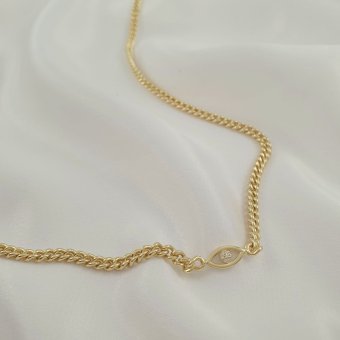 Κολιέ αλυσίδα με μάτι & λευκό Ζιργκον - ΚΙΤΡΙΝΟ, ΑΣΗΜΙ, ΖΙΡΓΚΟΝ, WHITE